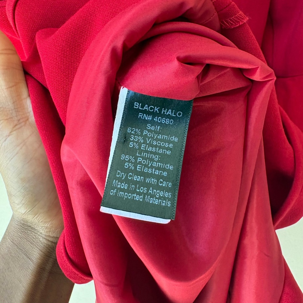 NEW Black Halo Dress Brooklyn Red Bell Sleeve Ruffle Hem Sheath Dress Size 4 - Picture 7 of 8